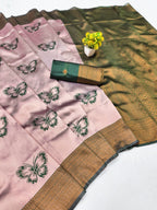 Blush Pink Butterfly Jacquard Silk Saree - view 2 of 2