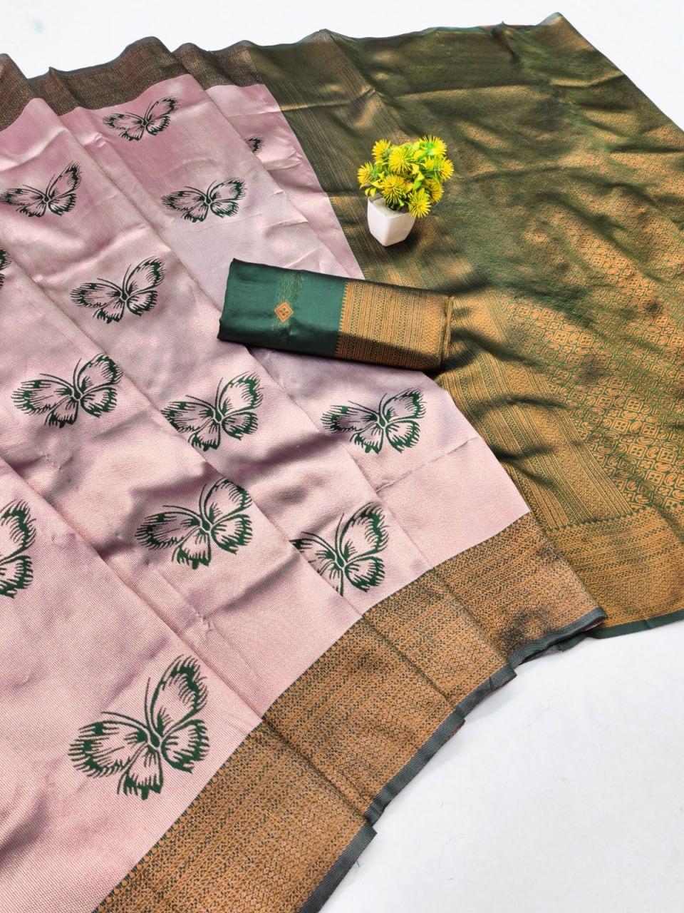 Blush Pink Butterfly Jacquard Silk Saree - view 2 of 2