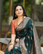Bottle Green Banarasi Silk Saree - Shivay Libas