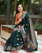 Bottle Green Banarasi Silk Saree - view 2 of 7