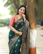 Bottle Green Banarasi Silk Saree - view 3 of 7