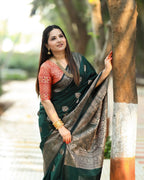 Bottle Green Banarasi Silk Saree - view 4 of 7
