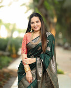 Bottle Green Banarasi Silk Saree - view 5 of 7