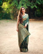 Bottle Green Banarasi Silk Saree with Zari Jaal - view 5 of 5