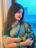 Bottle Green Banarasi Zari Silk Saree