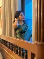 Bottle Green Banarasi Zari Silk Saree - view 10 of 14