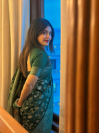 Bottle Green Banarasi Zari Silk Saree - view 12 of 14