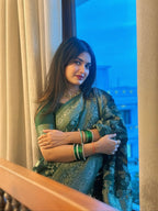 Bottle Green Banarasi Zari Silk Saree - view 6 of 14