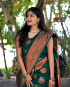 Bottle Green & Copper Silk Saree - Shivay Libas