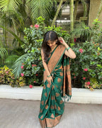 Bottle Green & Copper Silk Saree - view 3 of 5