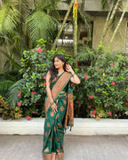 Bottle Green & Copper Silk Saree - view 4 of 5