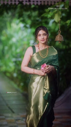 Bottle Green Zari Silk Saree - Shivay Libas