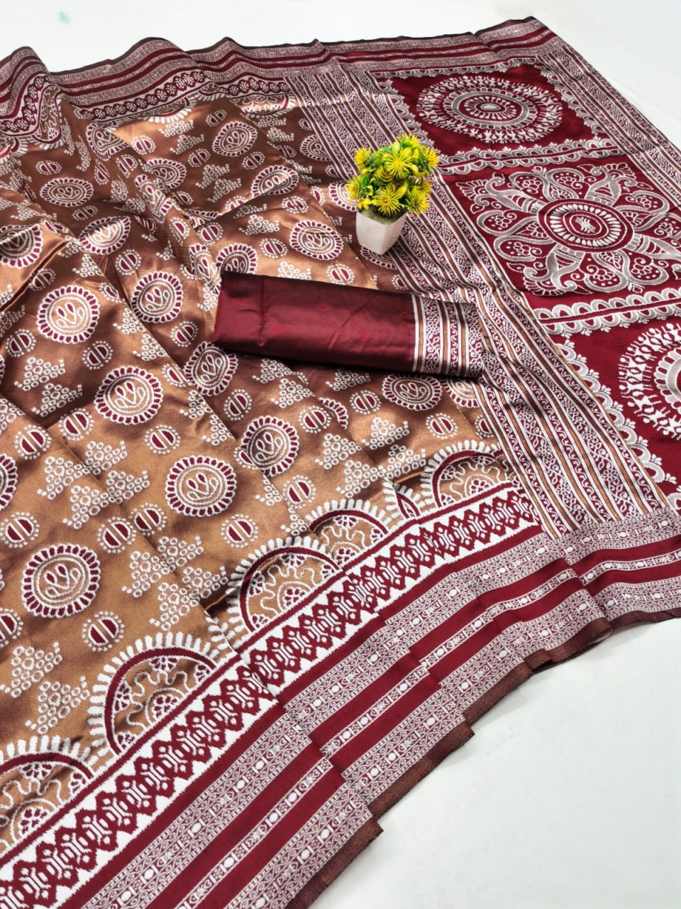 Coffee Brown Mandala Weave Silk Saree - view 2 of 2