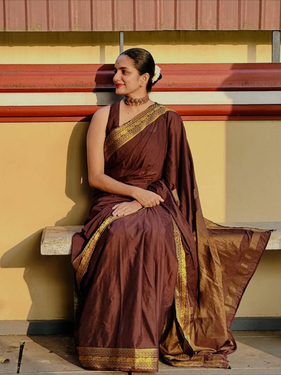 Coffee Brown Zari Border Silk Saree - Shivay Libas