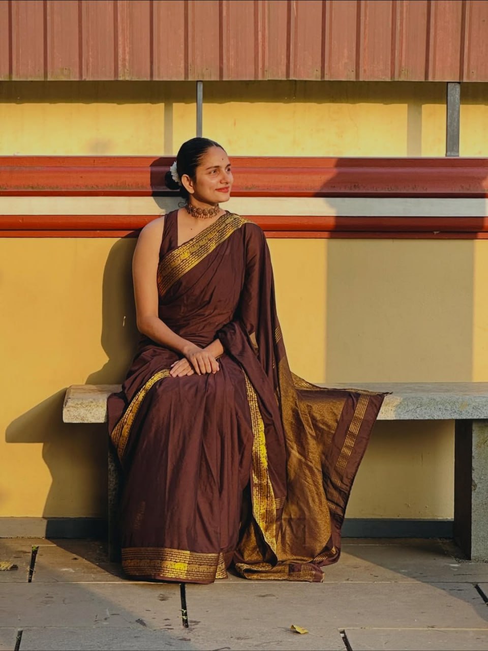 Coffee Brown Zari Border Silk Saree - view 2 of 7