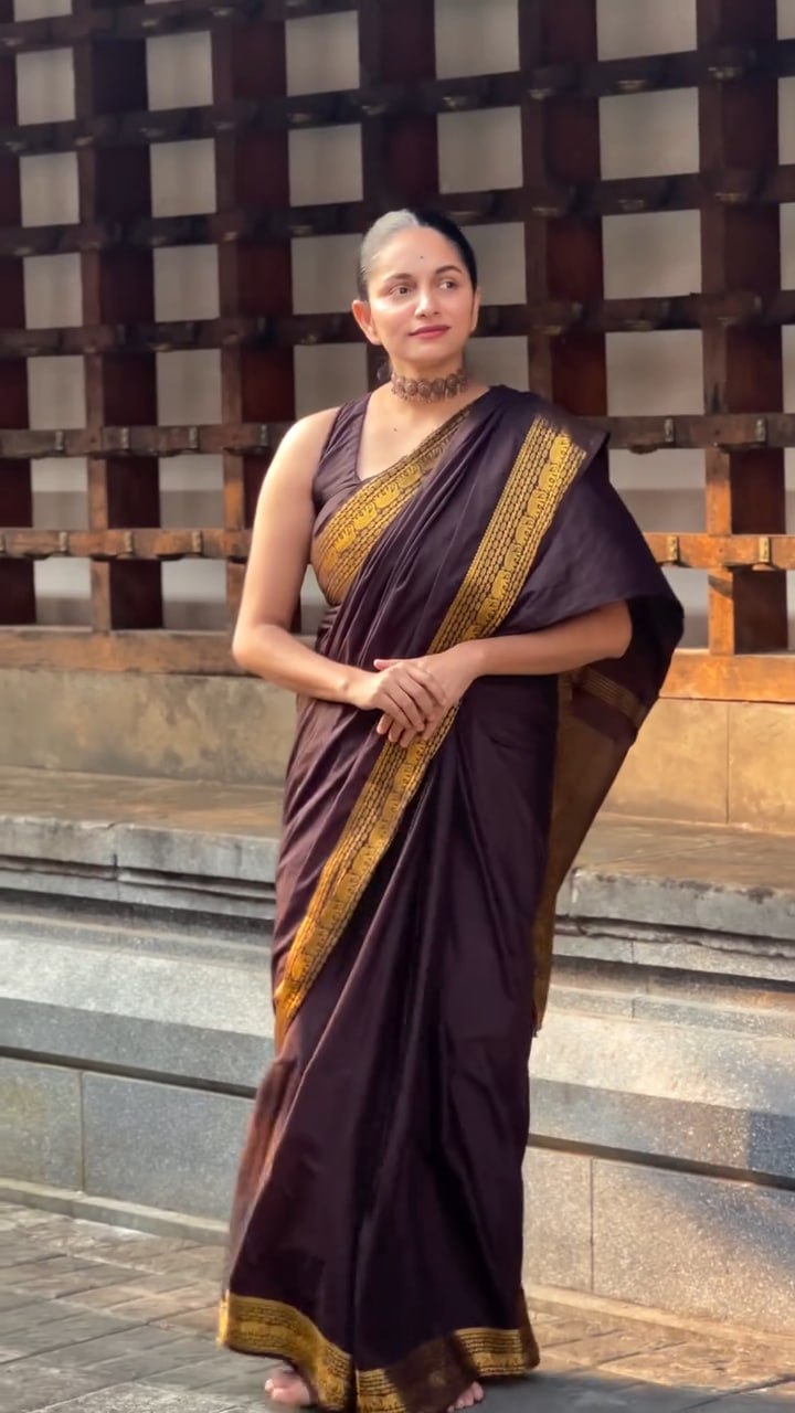 Coffee Brown Zari Border Silk Saree - view 4 of 7