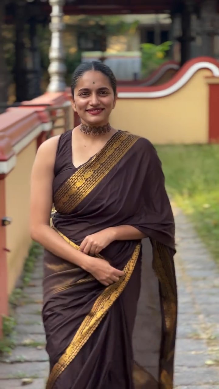 Coffee Brown Zari Border Silk Saree - view 6 of 7
