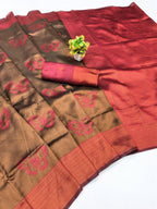 Copper Brown & Red Butterfly Jacquard Silk Saree - view 2 of 2