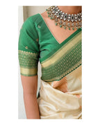 Cream & Green Border Silk Saree - view 3 of 4