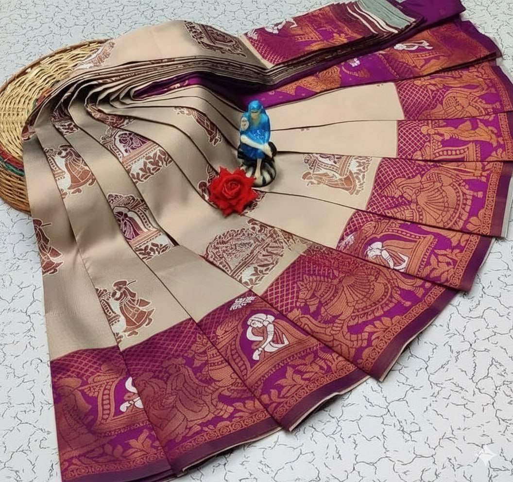 Cream & Magenta Paithani Doli Silk Saree - Shivay Libas