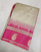 Cream & Pink Silk Saree - view 4 of 5