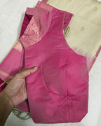 Cream & Pink Silk Saree - view 5 of 5