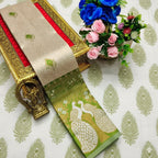 Cream & Pista Green Peacock Zari Soft Silk Saree - view 4 of 4