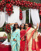 Cream & Red Floral Banarasi Silk Saree - view 7 of 8