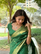 Emerald Green Buti Silk Saree - view 4 of 10