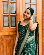 Emerald Green Zari Weave Silk Saree - view 4 of 6