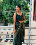 Emerald Green Zari Weave Silk Saree - view 5 of 6
