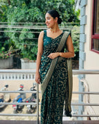 Emerald Green Zari Weave Silk Saree - view 6 of 6
