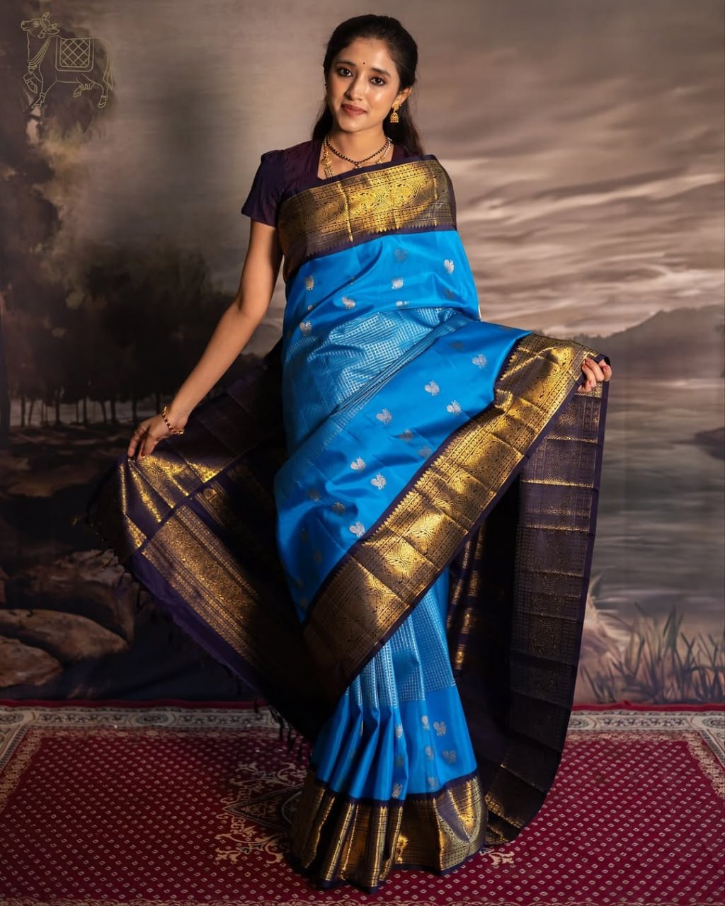 Firozi Blue Kanjivaram Style Silk Saree - view 2 of 6