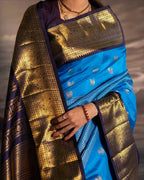 Firozi Blue Kanjivaram Style Silk Saree - view 5 of 6