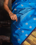 Firozi Blue Kanjivaram Style Silk Saree - view 6 of 6