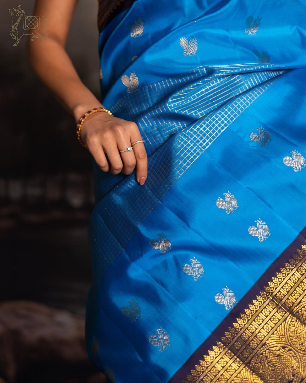 Firozi Blue Kanjivaram Style Silk Saree - view 6 of 6