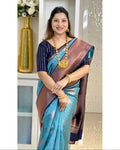 Firozi & Purple Kanjivaram Style Silk Saree - Shivay Libas
