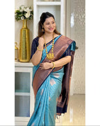 Firozi & Purple Kanjivaram Style Silk Saree - view 2 of 5