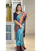 Firozi & Purple Kanjivaram Style Silk Saree - view 3 of 5