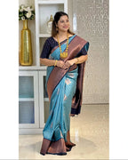 Firozi & Purple Kanjivaram Style Silk Saree - view 4 of 5