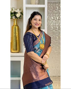 Firozi & Purple Kanjivaram Style Silk Saree - view 5 of 5