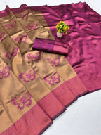 Gold & Rose Butterfly Jacquard Silk Saree - view 2 of 2