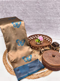 Golden Beige & Blue Butterfly Jacquard Silk Saree - Shivay Libas