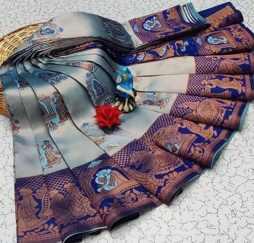 Grey Blue & Navy Paithani Doli Silk Saree - Shivay Libas