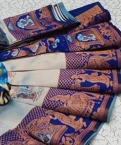Grey Blue & Navy Paithani Doli Silk Saree - view 2 of 6