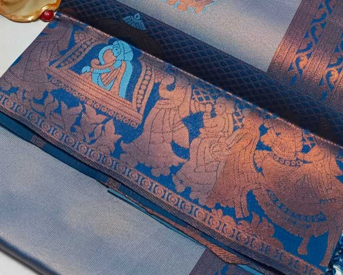 Grey Blue & Navy Paithani Doli Silk Saree - view 6 of 6