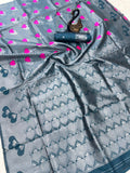 Grey Heart Motif Jacquard Silk Saree - Shivay Libas