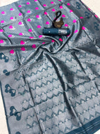 Grey Heart Motif Jacquard Silk Saree - view 4 of 4