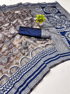 Grey & Navy Mandala Weave Silk Saree - view 2 of 2