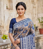 Grey & Teal Elephant Weave Silk Saree - view 2 of 3